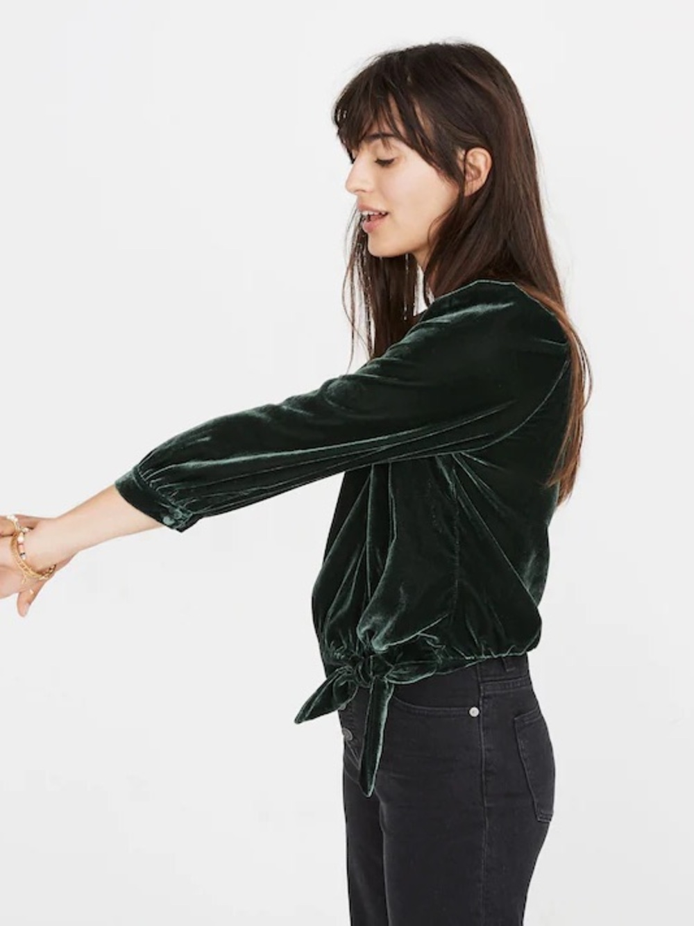 MADEWELL Velvet Wrap Top in Smoky Spruce S